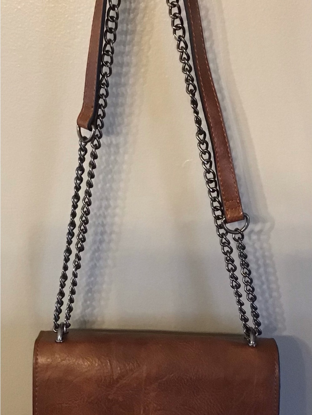 Wrangler Brown Leather Crossbody with Chain-Strap Detail